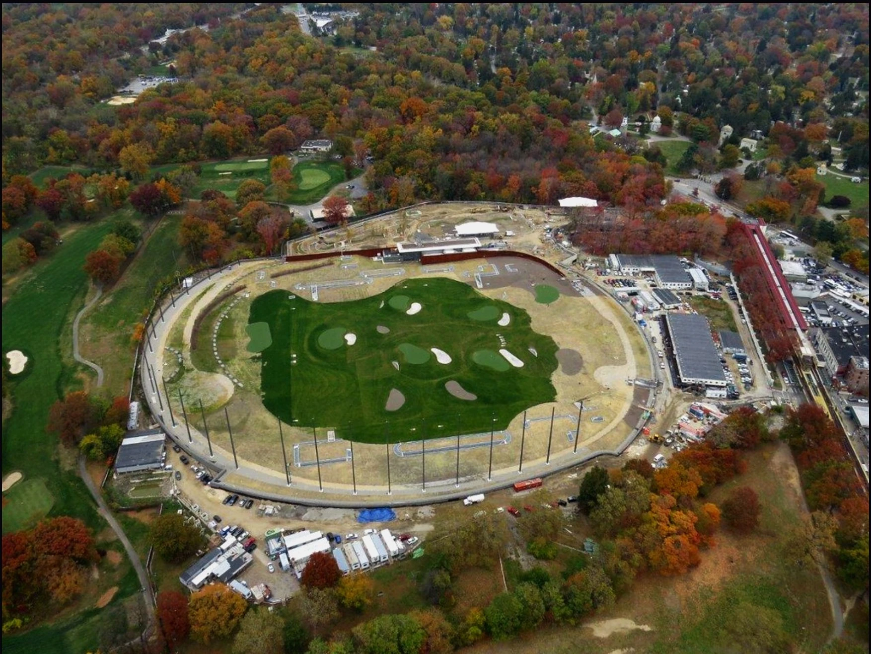 Croton Water Treatment Plant aerial view with finished golf course above